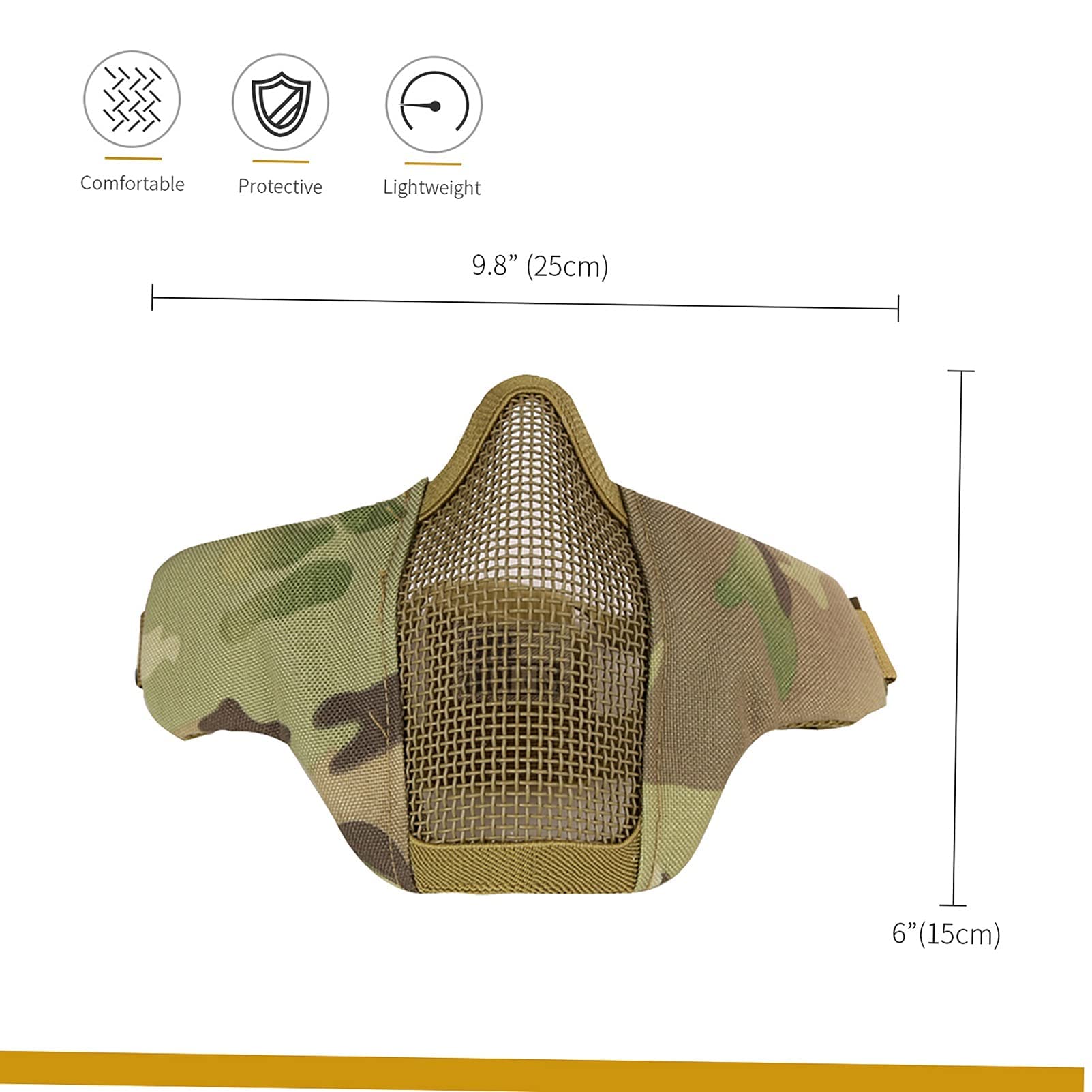 OneTigris Maschera pieghevole mezza protezione viso maschera mesh per softair paintball CS L/S taglia