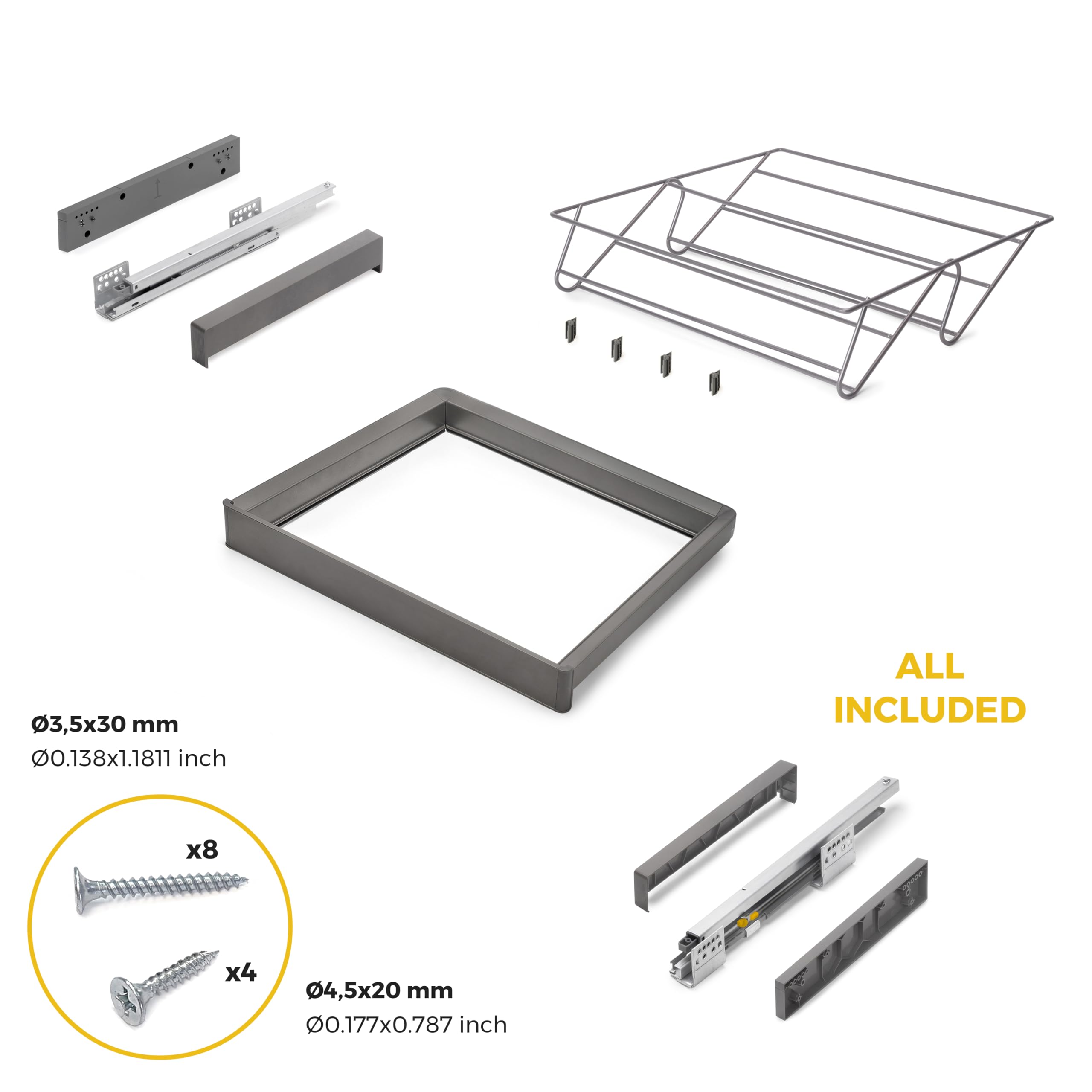 Emuca - Kit cassetto portascarpe e telaio regolabile Quartz per armadi, chiusura ammortizzata e estrazione totale,, modulo 60 cm, finitura Titanio