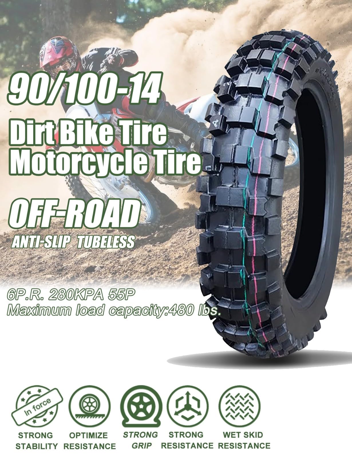 Zestaw opon i dętek 3.00-14 do Dirt Bike - opona i dętka 90/100-14 uniwersalne zapasowe kolce do motocykli terenowych do roweru terenowego 6 P.R 280 kPa 55P