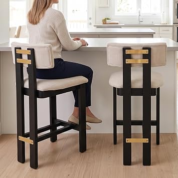 RIVOVA 26" Black Wooden Counter Height Bar Stools Set of 2 with Back, Beige