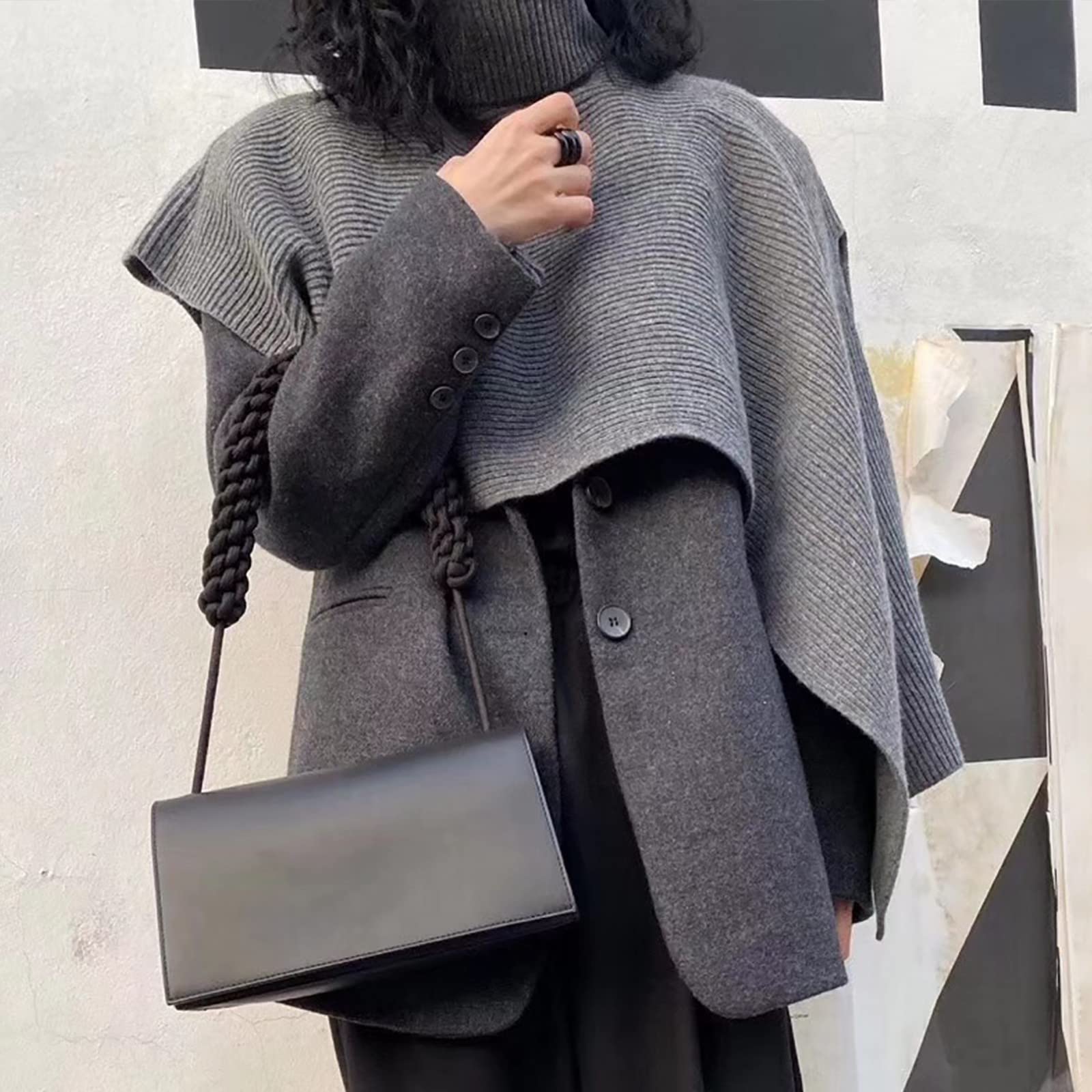 Générique 𝐅oulard Soie Femme Blanc Automne et hiver femmes couleur unie col roulé manteau châle chandail tricoté châle Tour De Cou Femme Ski