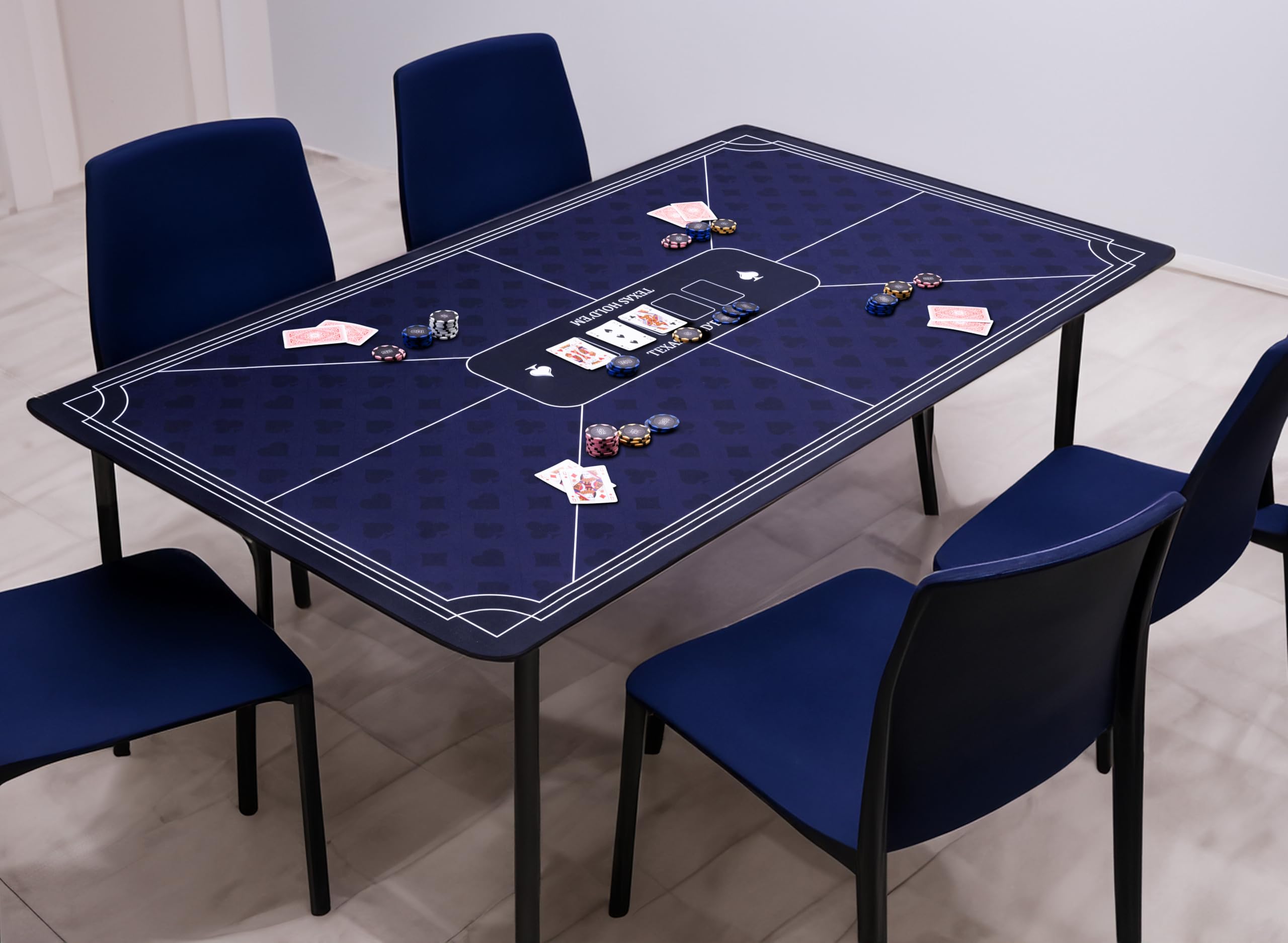 Engelhart Pokermatte Blau 140x80 cm – Große Poker Tischauflage mit Rutschfester Gummiunterseite, Faltbare Poker Matte für Texas Holdem, Blackjack & Casino Kartenspiele - 320995