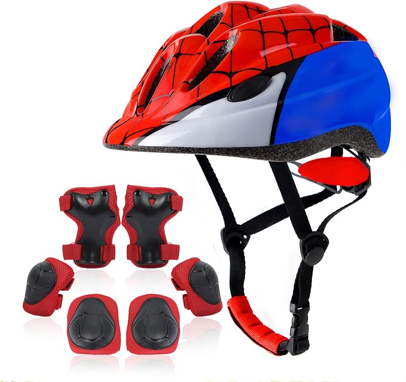 Juego de casco de bicicleta para niños pequeños y niñas de 3 a 5 a 8 años | Casco con rodilleras, coderas, muñequeras, multideporte con doble certificación para bicicleta, patinete, monopatín