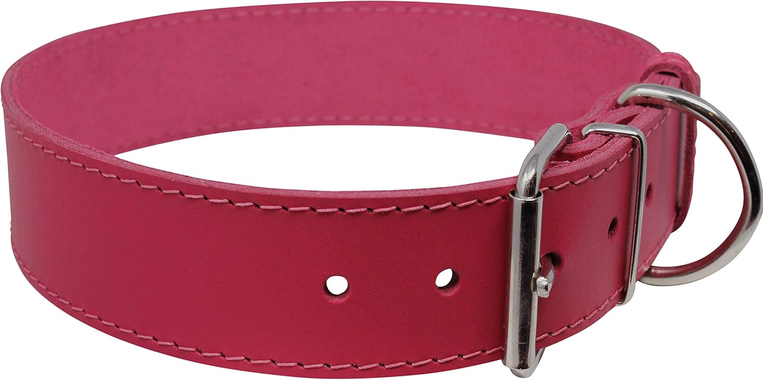 Genuine Leather Dog Collar Pink 7 Sizes (19"-22.5" Neck; 1.5 Wide)