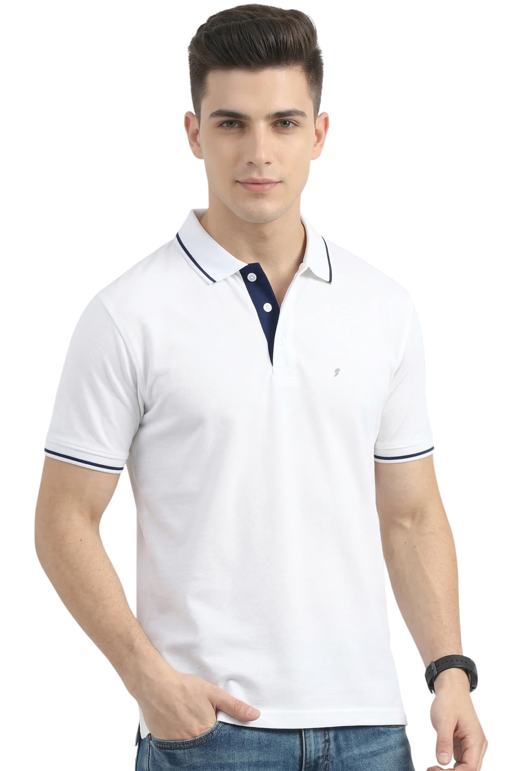 excello Men's Premium 270 GSM Pure Cotton Tipping Polo | Biowashed Heavyweight Regular Fit T-Shirt-picture-34