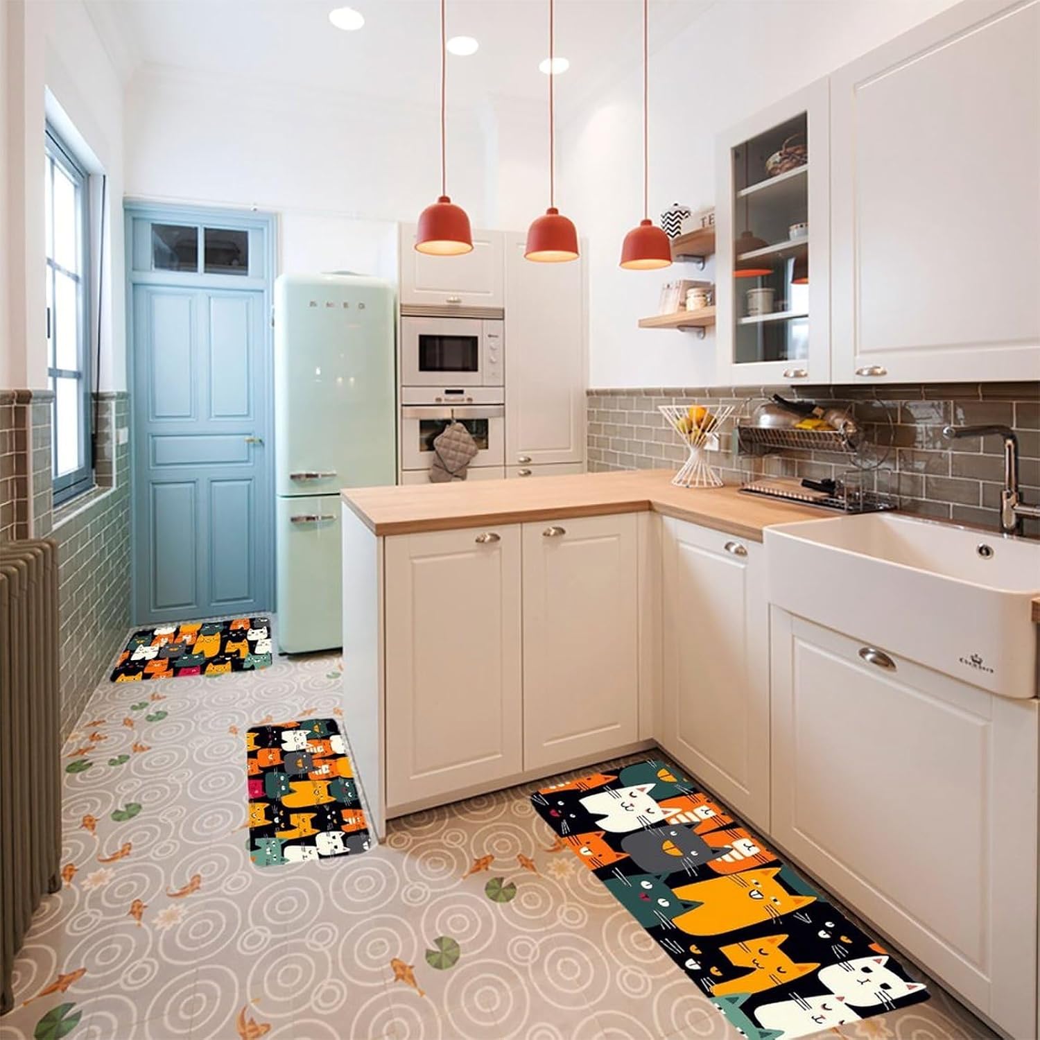 Animal Cat Kitchen Mats for Floor 3 Pcs Kitchen Rugs
