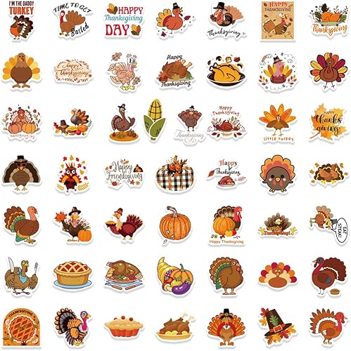 Miniatura 6 de Calcomanías de Acción de Gracias, paquete de 100 unidades, calcomanías de otoño de calabaza, pavo, impermeables, lindas calcomanías estéticas para
