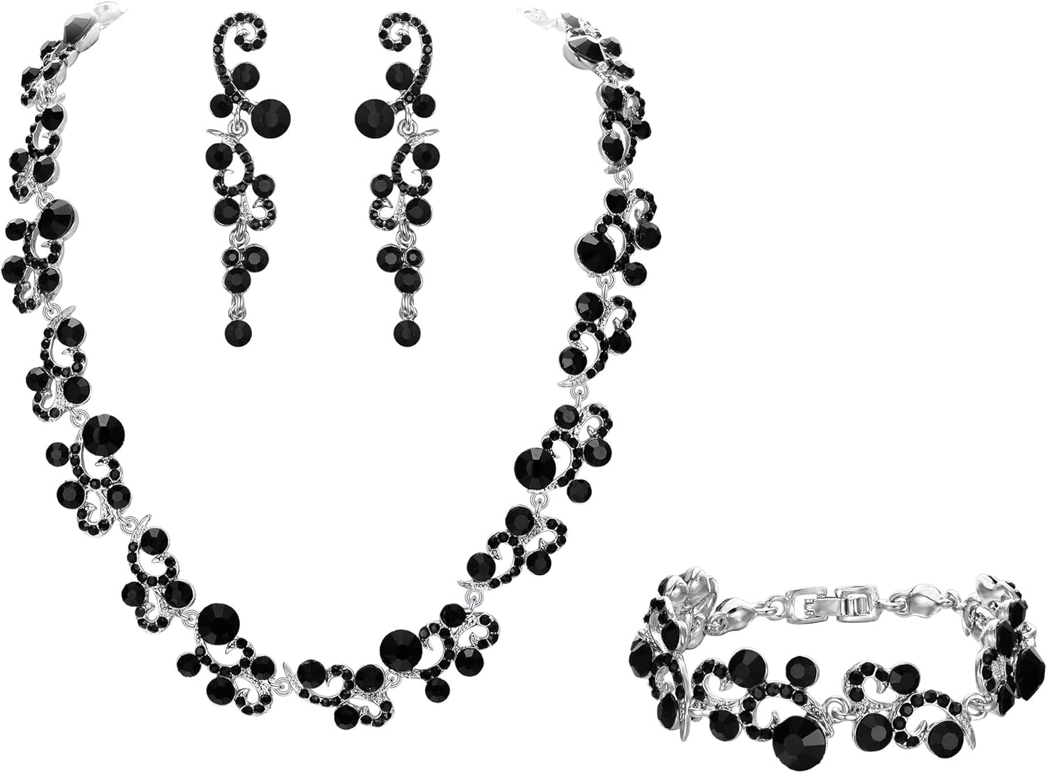 EVER FAITH Women's Austrian Crystal Elegant Wedding Flower Wave Necklace Earrings Bracelet Set