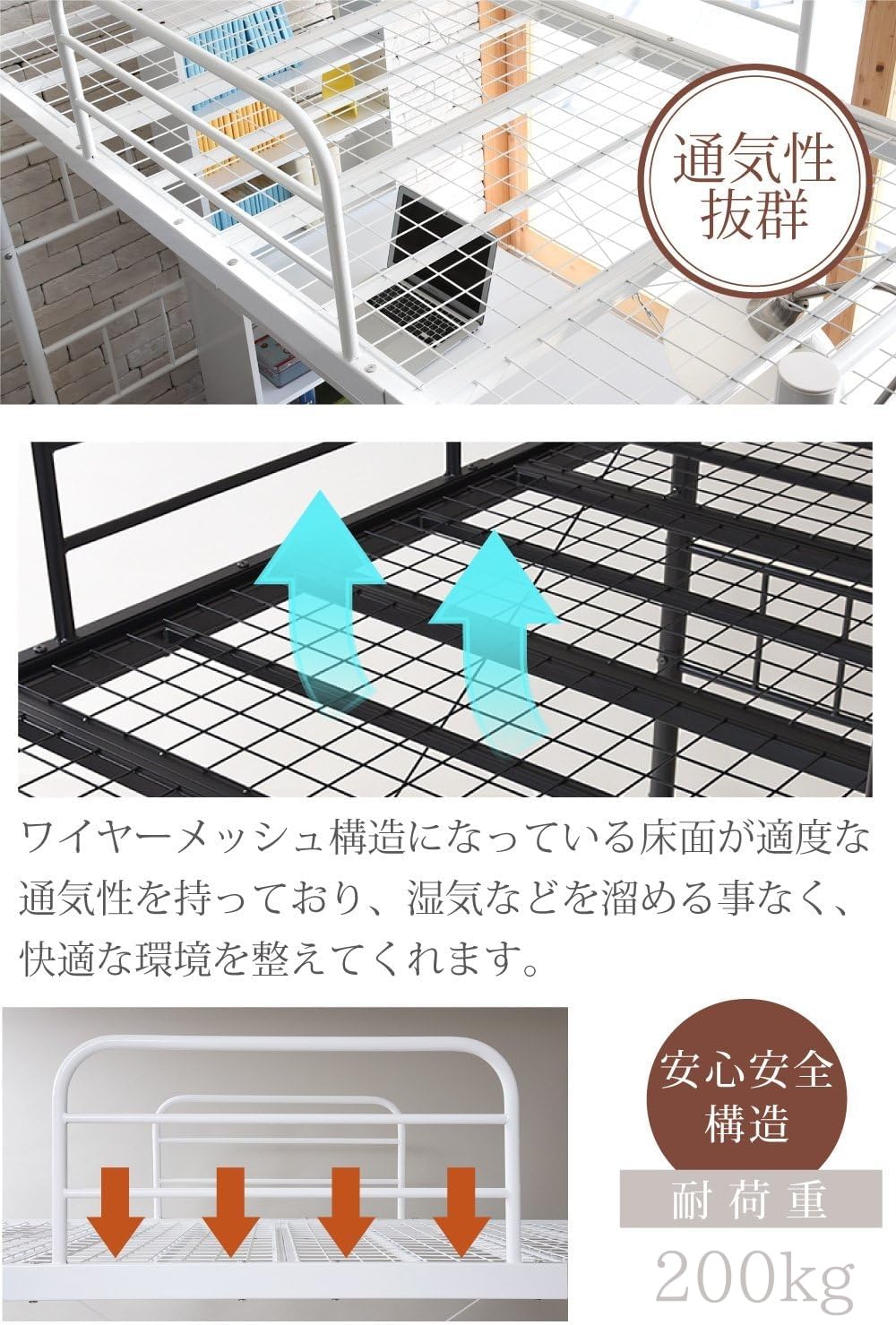 Amazon｜JKプラン ロフトベッド ハイタイプ 大人用 4色展開 黒