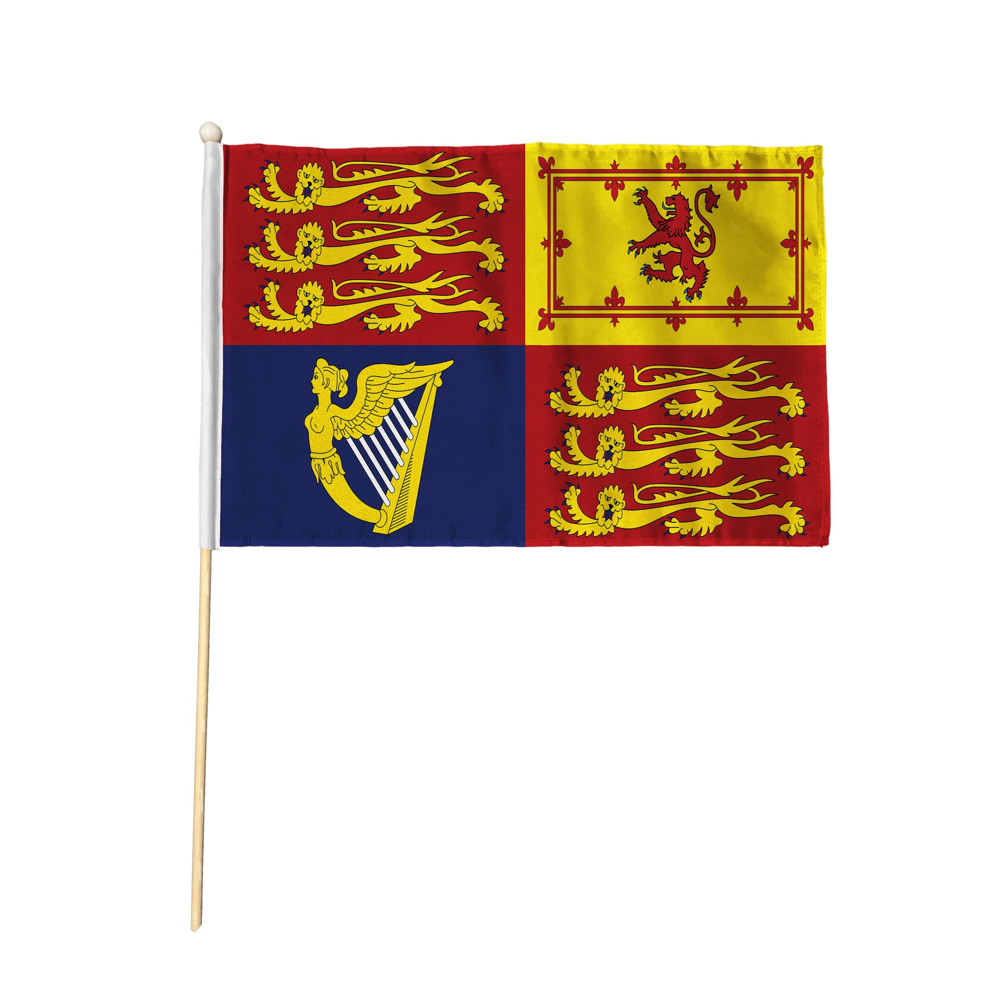 Flagtex UK Royal Standard Hand Waving Flag (9x6 Inch) - Premium Wooden Stick Hand Flag 9x6 Inch Natural Wood Pole British Monarch Royal Flag Events Parades