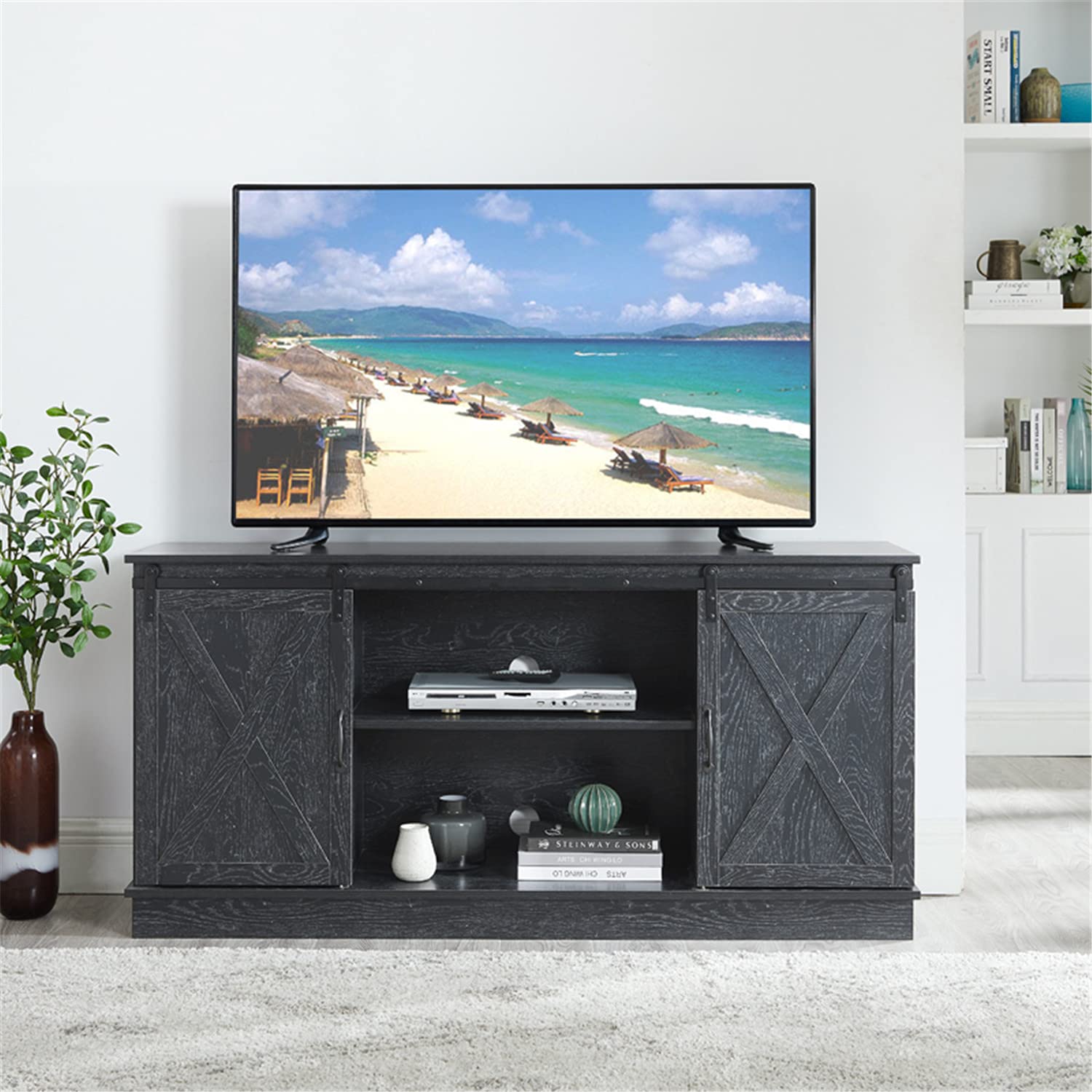 Buy Naomi Home Rylee Farmhouse TV Stand with Storage, Rustic Wooden 60