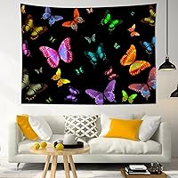Vista 1 de LB Tapiz de mariposa Trippy para colgar en la pared, manta de tapiz estético psicodélico negro, decoración de pared de insectos de polilla colorida