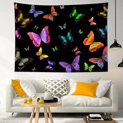 LB Tapiz de mariposa Trippy para colgar en la pared, manta de tapiz estético psicodélico negro, decoración de pared de insectos de polilla colorida,