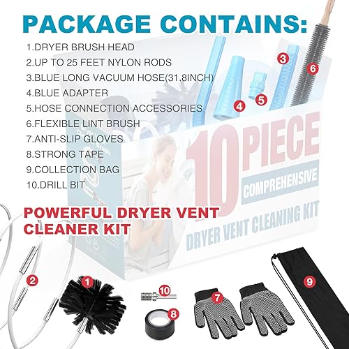 Miniatura 6 de Sealegend Kit de limpiador de ventilación de secadora de 6 piezas, kit de limpieza omnidireccional para secadora, incluye cepillo de ventilación de