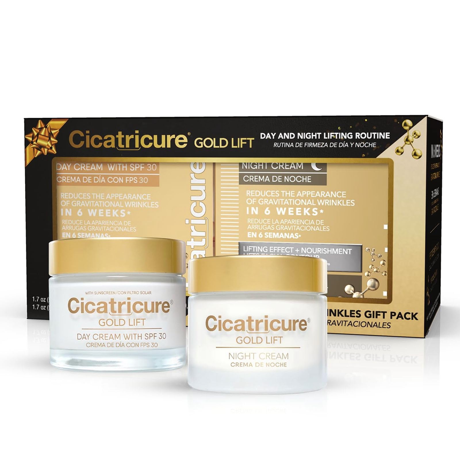 Cicatricure Gold Lift, Day and Night Cream Gift Pack, Anti Wrinkle Cream for Women, Anti Aging Face Cream, Peptide Moisturizer with Firming, Lifting Effect Anti Aging Cream for Mature Skin 1.7 oz each