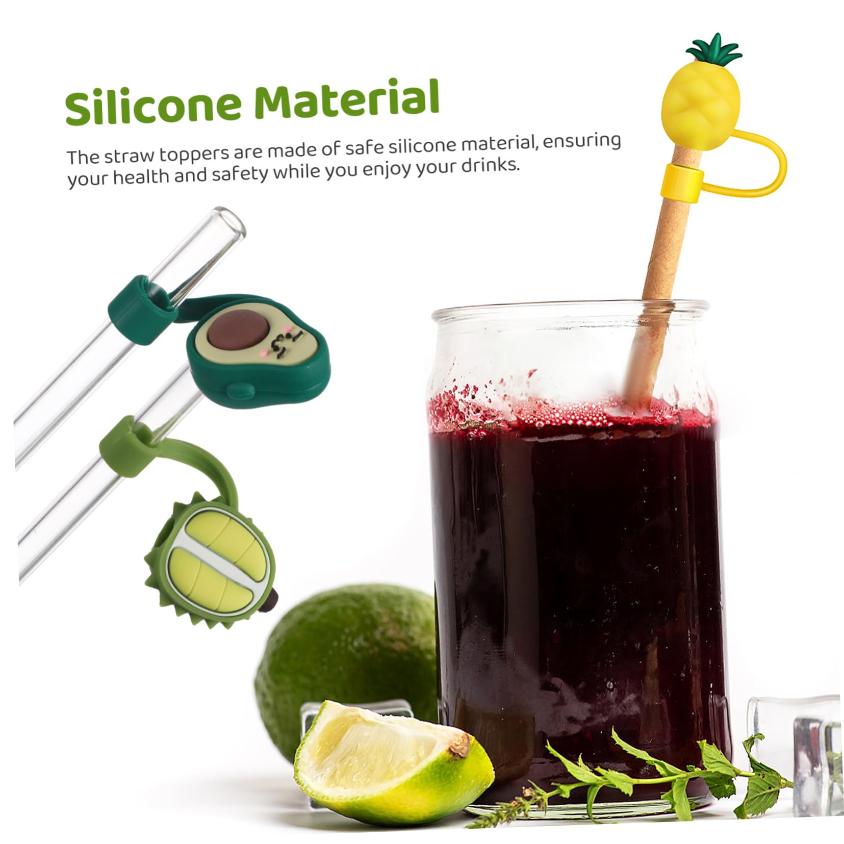 IMIKEYA 5 Sätze Glasstrohhalm-set Glasstrohhalme Glastrinkhalme Strohhut Set Straw Cover Glasstromhalm Strohstopper Strohaufsätze Aus Silikon 8 Stück * 5