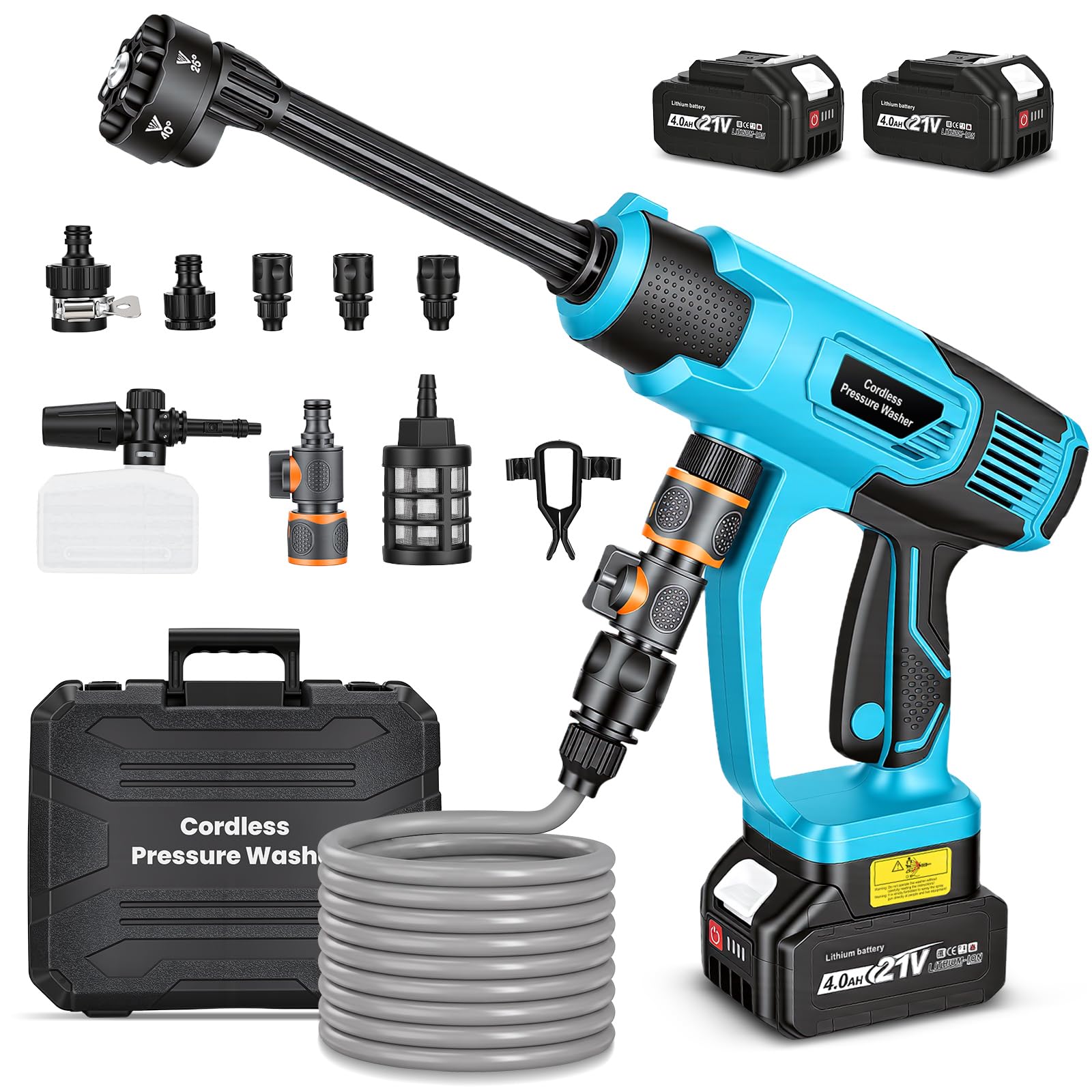 Hidrolimpiadora inalámbrica de Alta presión de 100Bar, Pistola de Agua a Presión Compatible con Makita 18V con 2 * 4.0Ah, Motor sin escobillas, 3 velocidades, Manguera de 5m, para Coche
