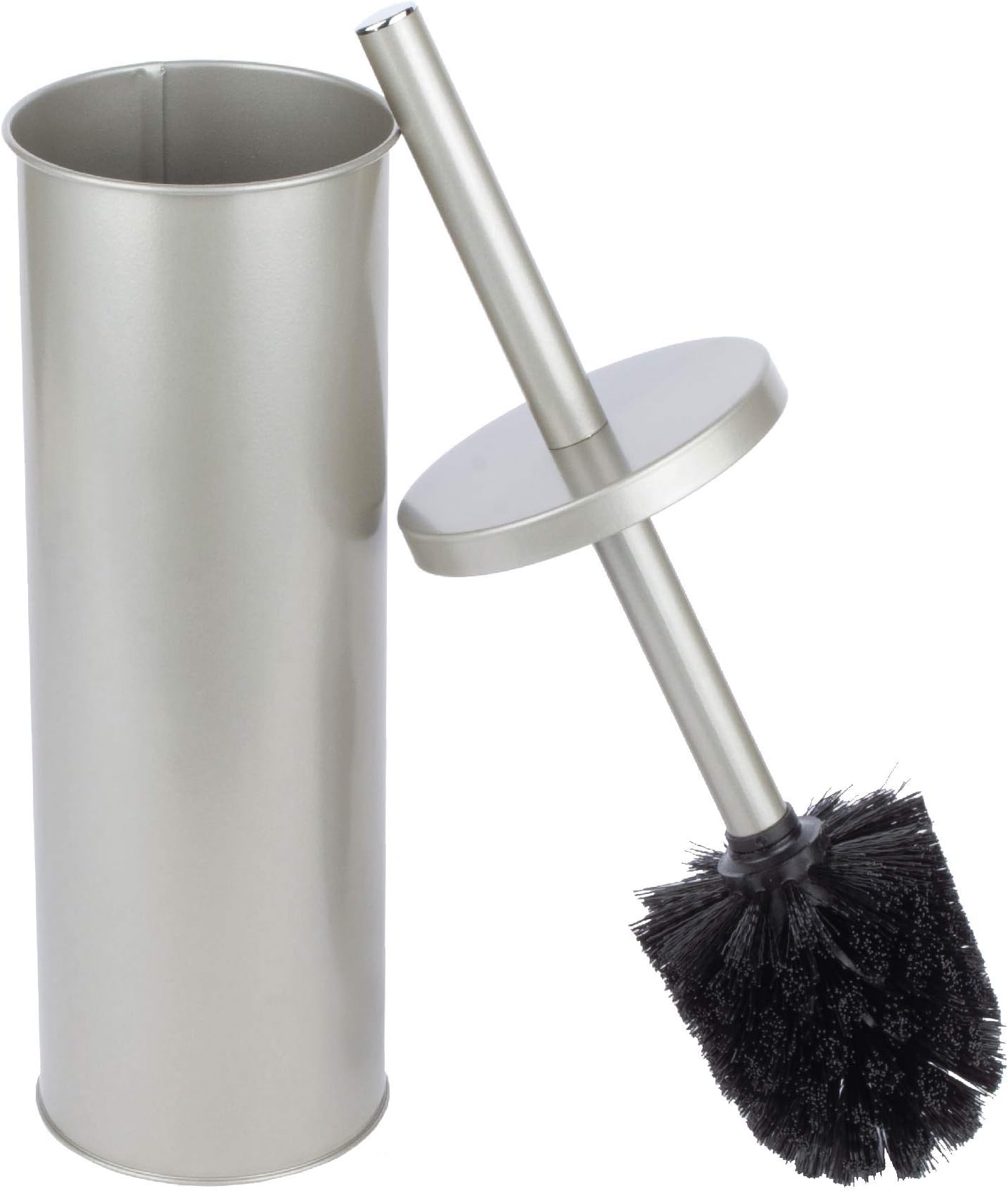 JS Jackson Supplies Sleek Toilet Brush and Holder with Metal Handle - Brushed Nickel