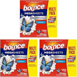 Mega Dryer Sheets, Fresh Breeze, 130 Count, Mega Fabric Softener Sheets with Static Control, Wrinkle Reduction, Extra Softness, Lasting Scent, Repels Lint (Pack of 3)