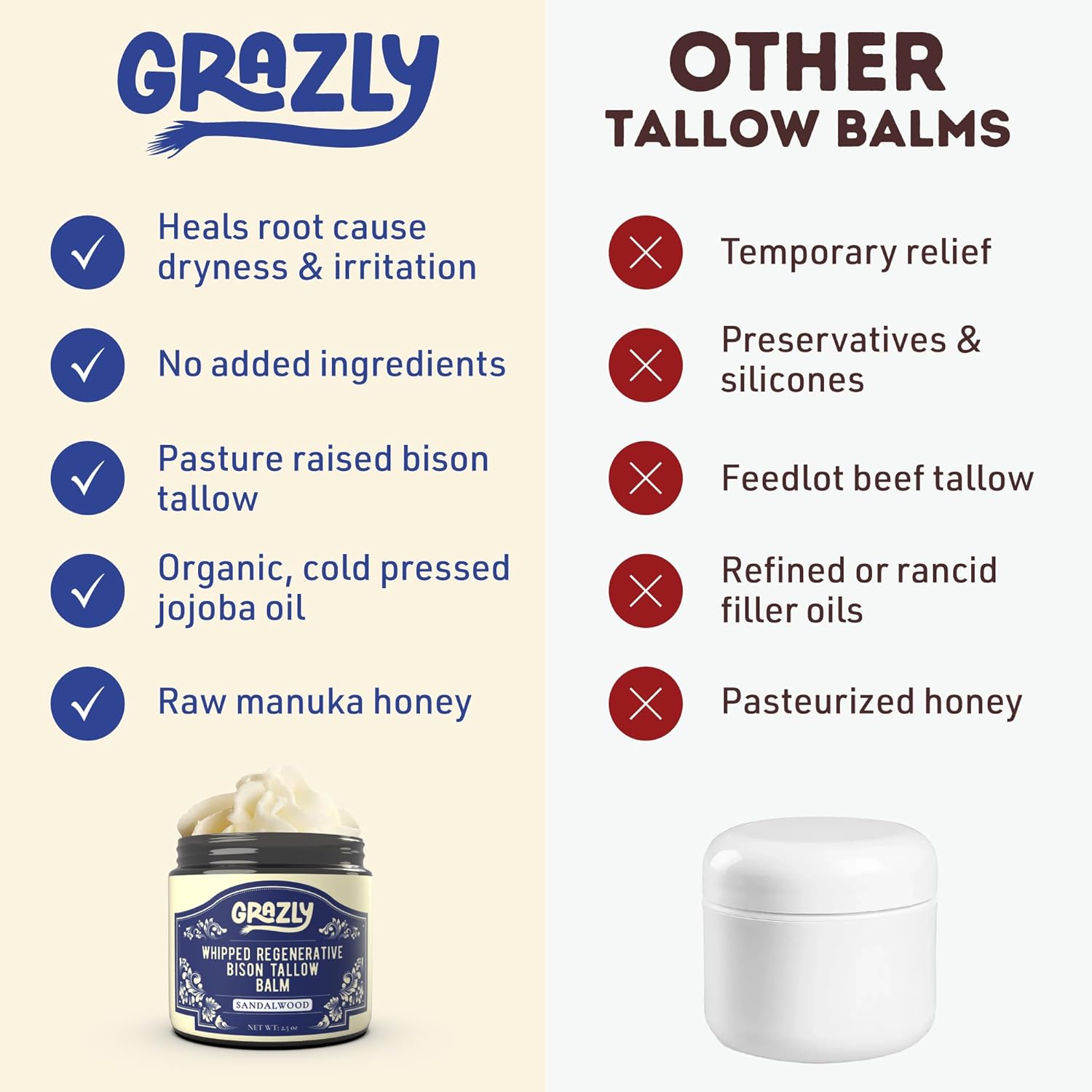 Whipped Bison Tallow Balm w/Manuka Honey, Jojoba, Sandalwood - Grass-Fed & Finished Organic Tallow Face Moisturizer - Face & Body Cream for Acne-Prone Skin - Nourishing Skincare (2.5 oz) - Image 9
