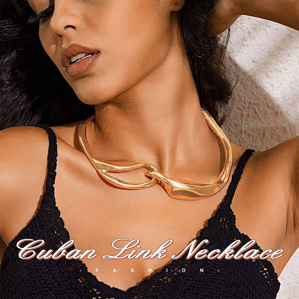 ACEDRE Chunky Gold Choker Necklace Thick Cuban Link Statement Chain for Women - Image 3