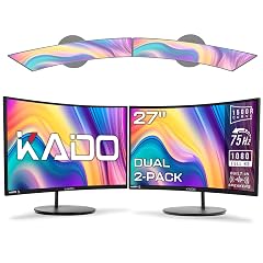Kado Dual Monitor Setup - 2-Pack 27 Curved 1920x1080 Computer Monitor 1500R 75Hz VESA Mount HDMI Office Gaming