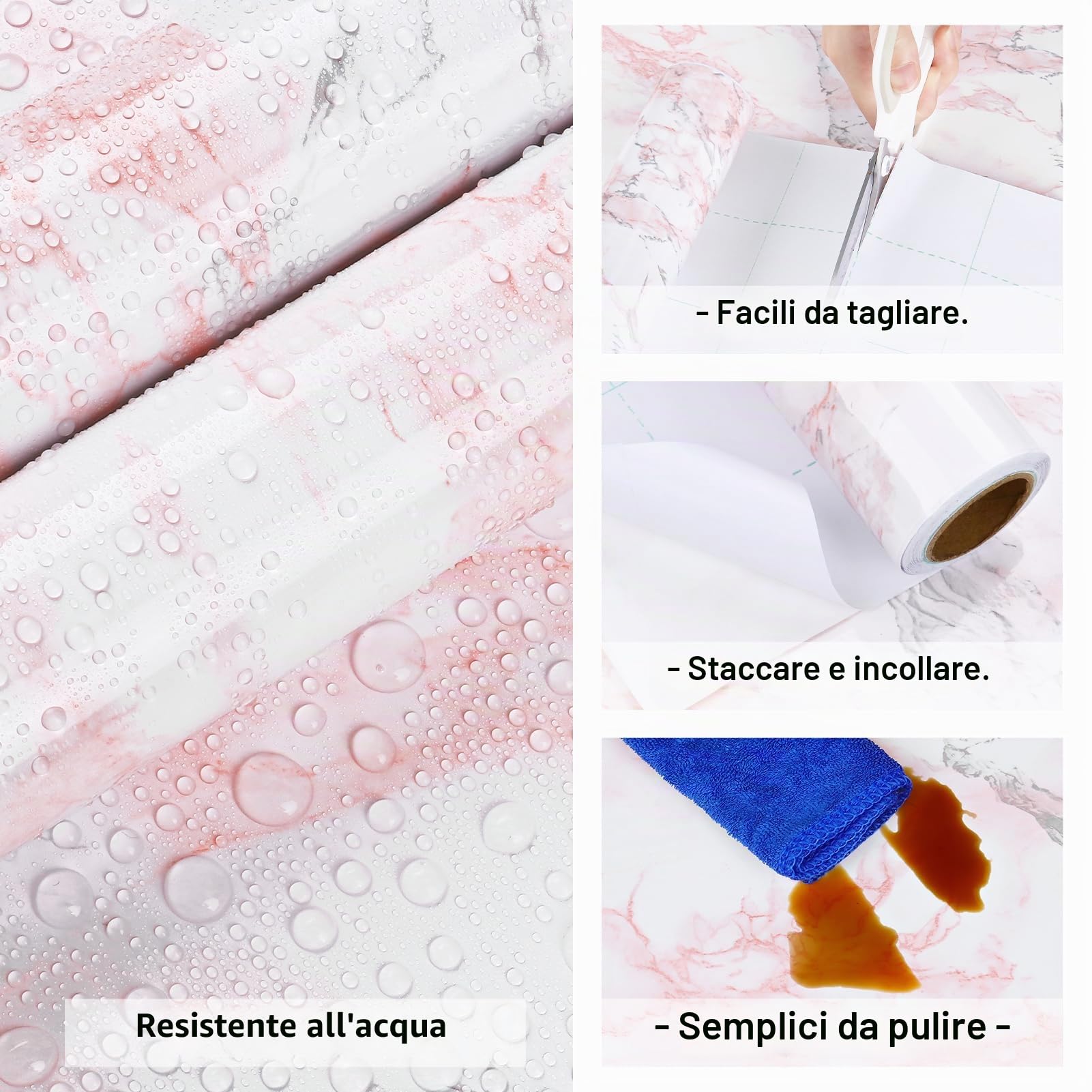 Carta Da Parati Effetto Marmo Bianco Rosa Pellicola Adesiva Per Mobili Tavolo Cucina Rotolo adesivo per pareti Carta Adesiva Per Mobili Armadio Carta Da Parati Autoadesiva Lavabile 40 x 200cm