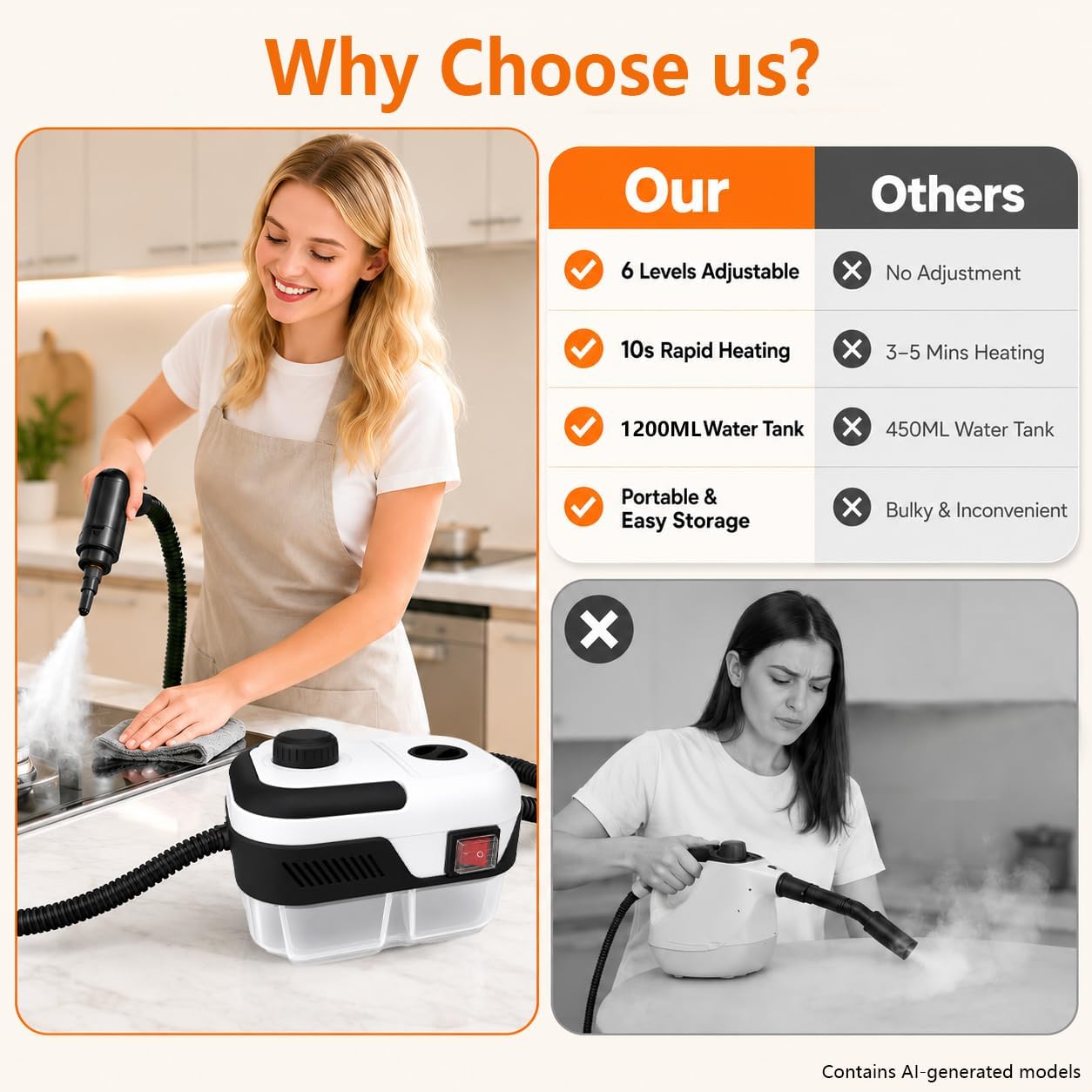 Portable Steamer for Cleaning with 18pcs Accessories,Steam Cleaner for Home Car Detailing,10s Heat-Up 3.5Bar,6-Level Adjustable,Storage Bag TileDirt Grout Grease Car Detailing