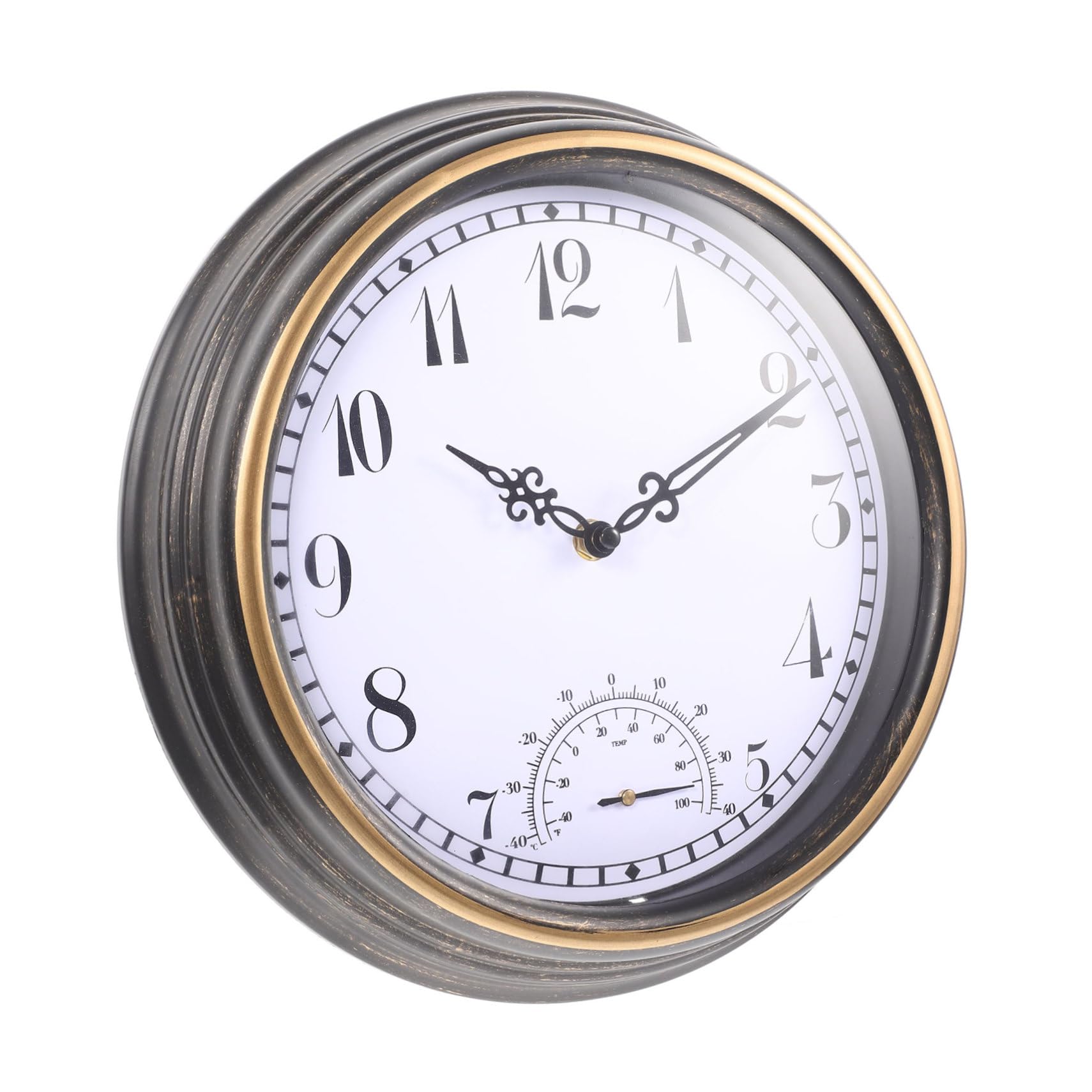 Horloge murale pour chambre et maison étanche 12 pouces silencieuse avec thermomètre