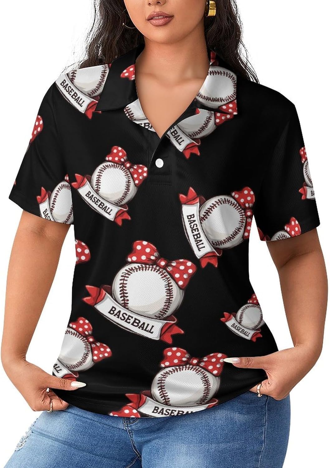 Baseball Ball Womens Golf Polo Shirts Summer Short Sleeve Collared 3 Buttons T Shirt Activewear Tops