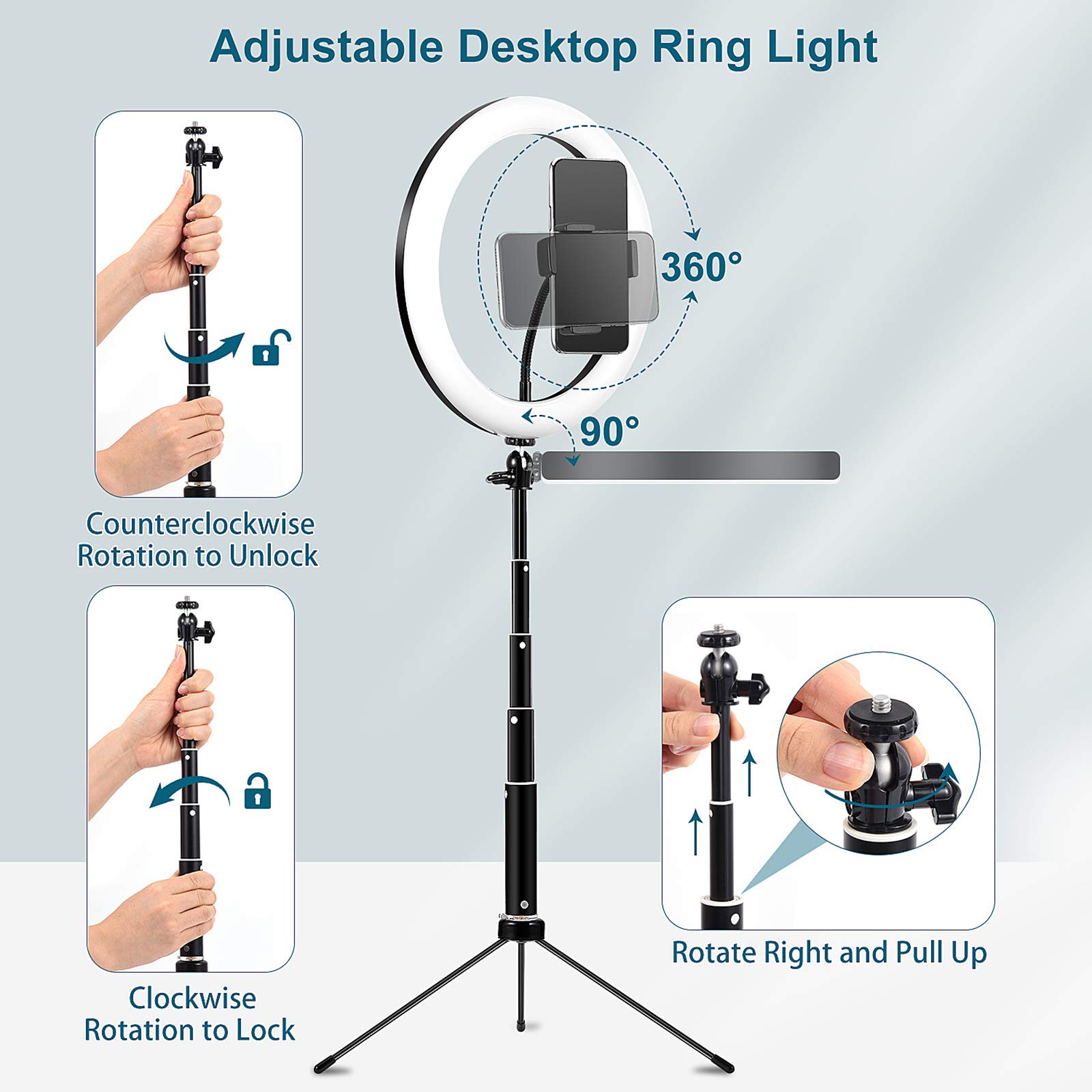 10" La Luce Anello a LED con Supporto per treppiede Regolabile e Supporto del Telefono, Bluetooth Remote Compatibile con iOS Android, per Il Trucco in Diretta di Youtube Video Fotografia