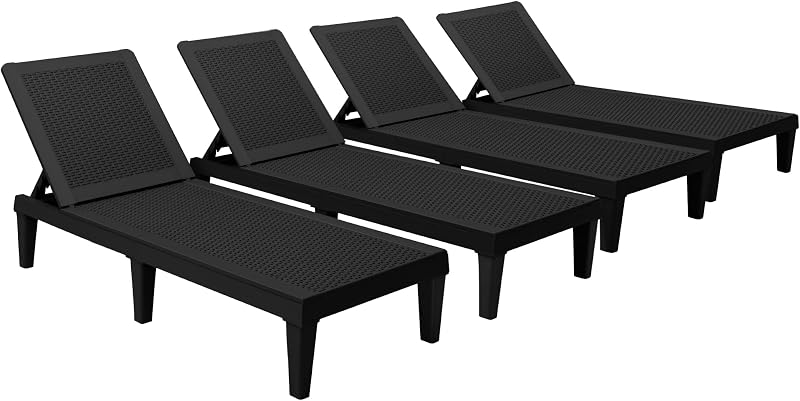 Devoko Outdoor Chaise Lounge Chair Set of 4 PP Rattan &Waterproof | Adjustable Chaise Lounge Outdoor Easy Assembly for Outside Pool Patio