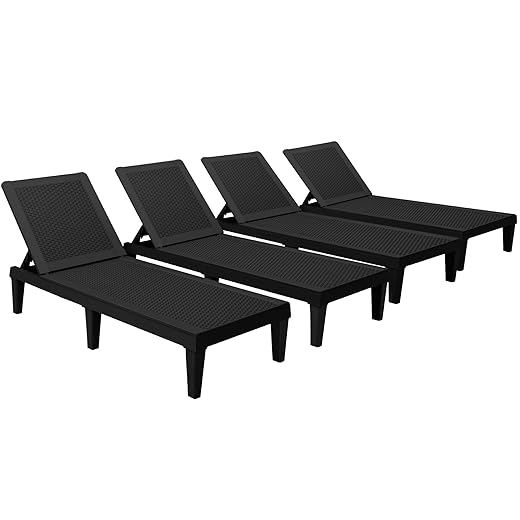 Devoko Outdoor Chaise Lounge Chairs Set of 2 Waterproof PE Quick Assembly Lounge Chair with Adjustable Back for Patio, Poolside, Beach, Yard