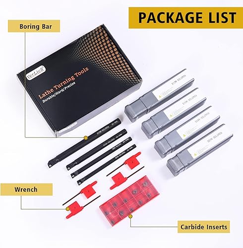 Miniatura 5 de VerRich Kit de herramientas de torneado de torno indexable, juego de herramientas de torneado de 4 piezas S07K-SCLCR06, S08K-SCLCR06, S10K-SCLCR06,