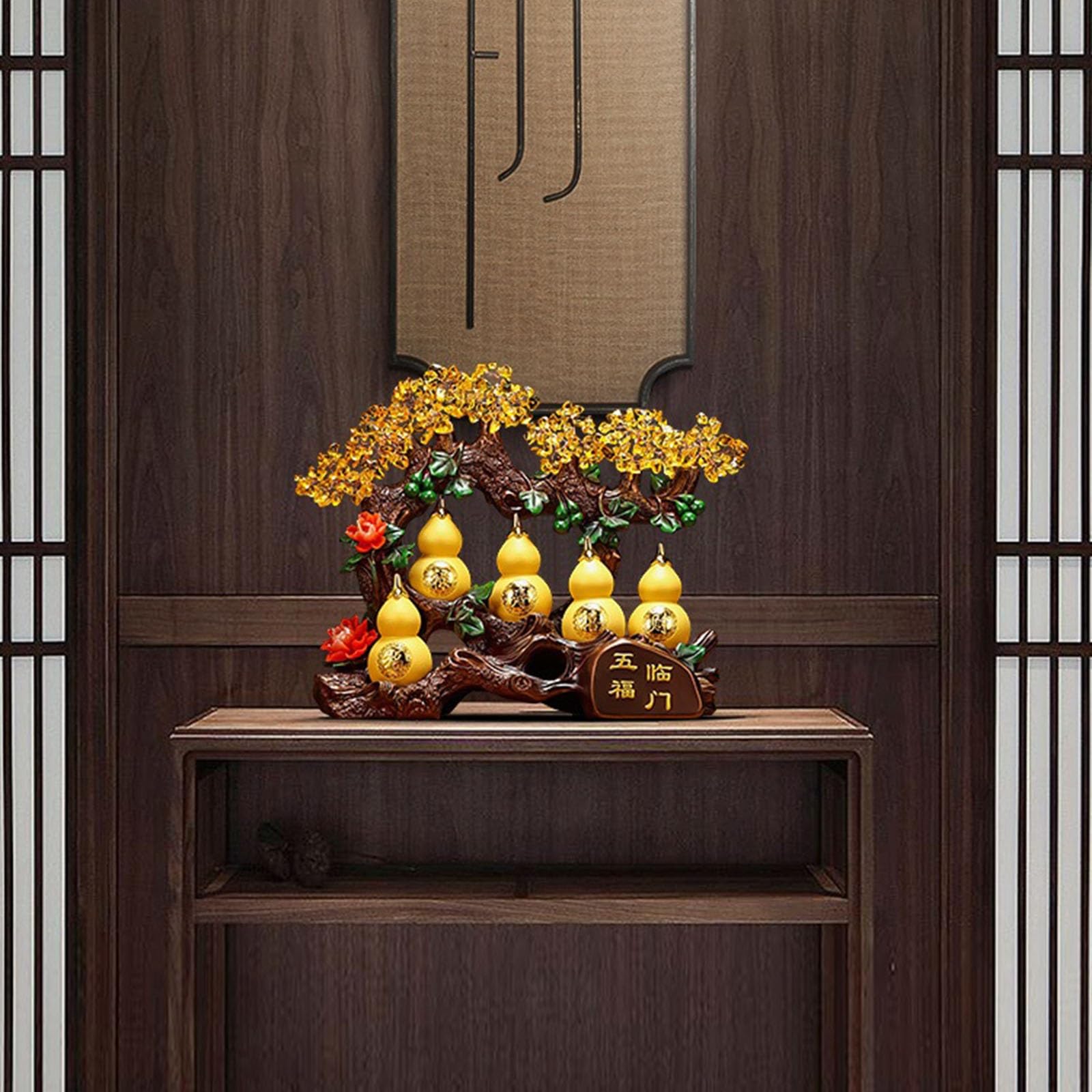 Albero della vita di cristallo ﻿ Albero della fortuna di cristallo giallo Zucca dei soldi Bonsai Decorazione in stile for e ricchezza Regalo inaugurazione casa(Gold,Piccolo)