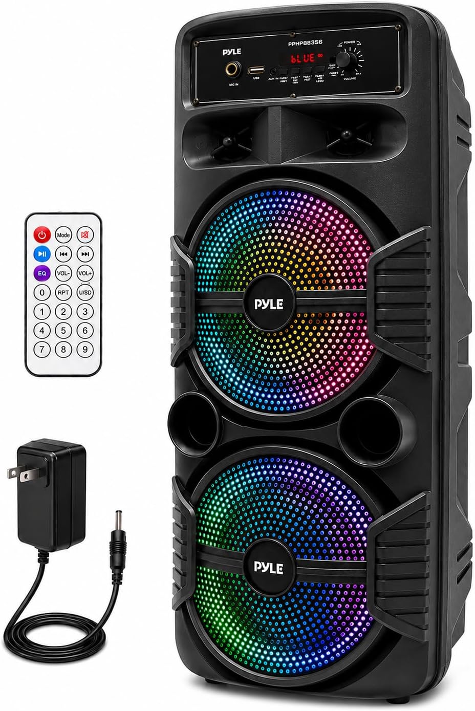 Pyle 600W Portable Bluetooth PA Speaker System with Dual 8" Subwoofers & Party Lights