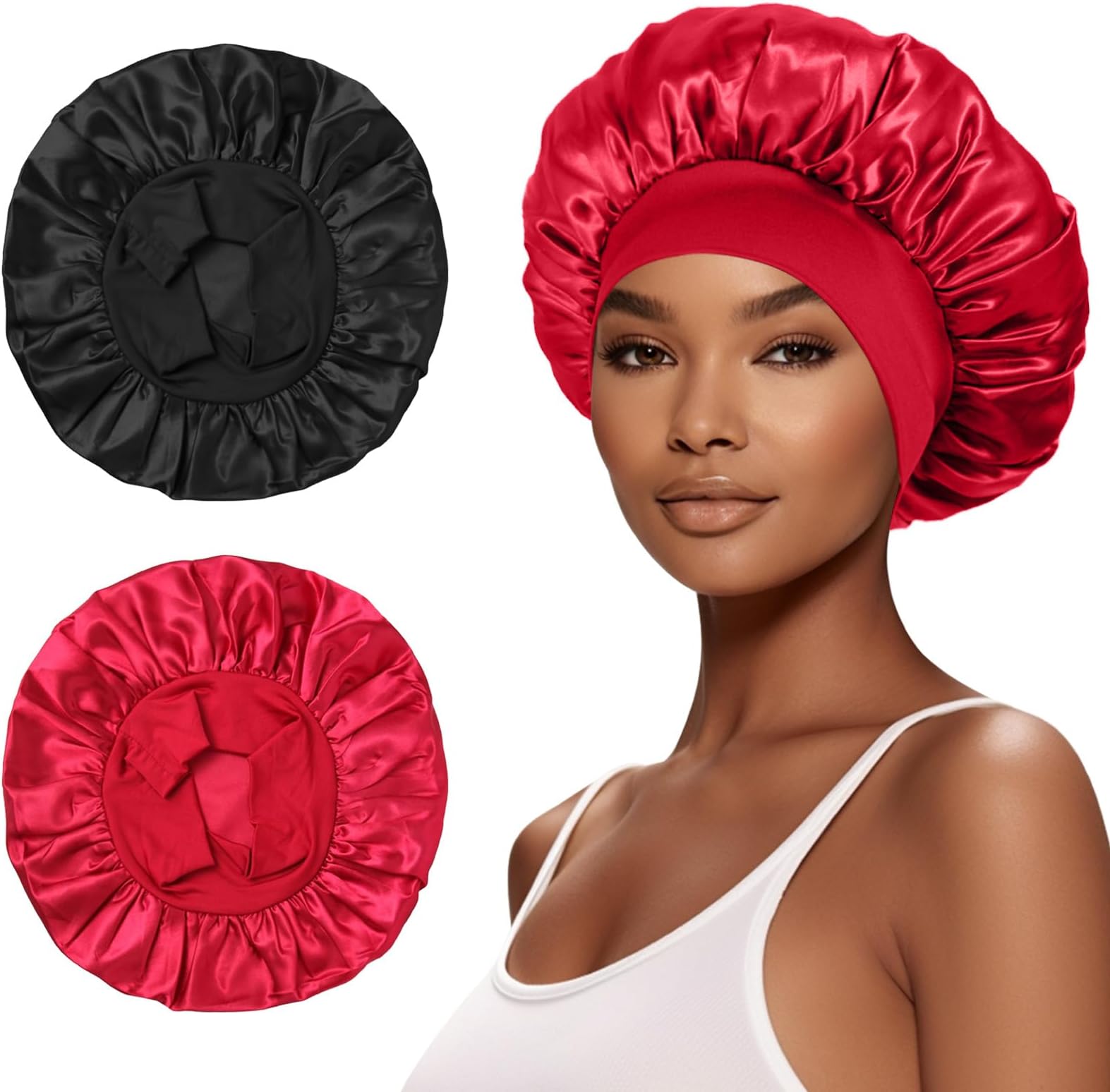 2Pcs Silk for Sleeping, Satin Hair Soft Elastic Band Silk Sleep Cap