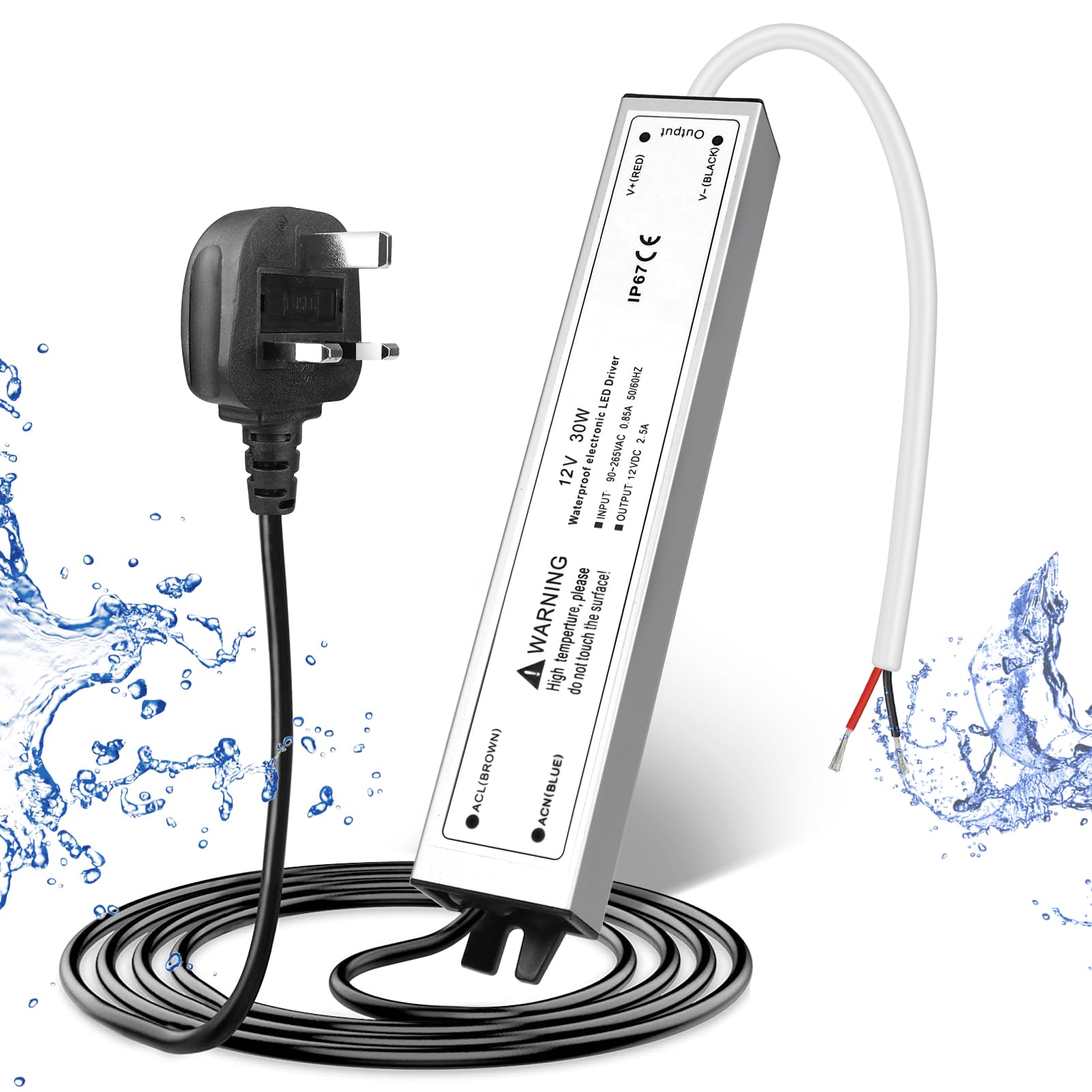 LightingWill 12V 30W Power Supply IP67, 2.5A Outdoor Waterproof LED Driver With Plug, AC 240V to DC 12 Volt Transformer for LED Lighting, CCTV, Computer Project