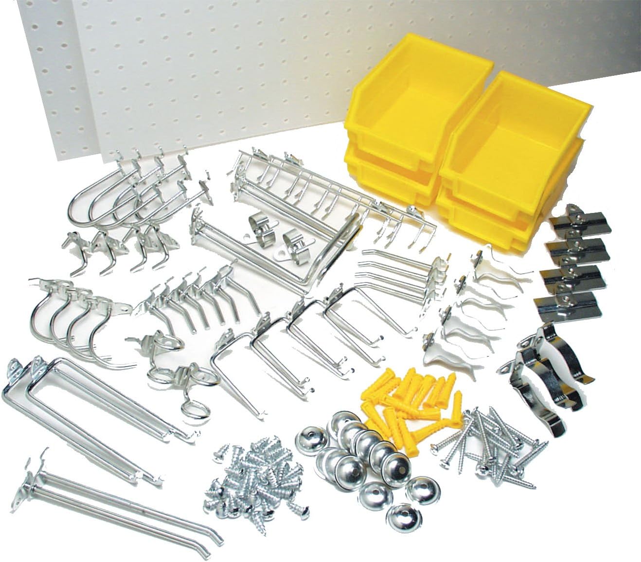 Triton Products DB-2Kit Two DuraBoard White Polypropylene Pegboards 24-Inch W by 48-Inch H by 1/4-Inch D with 48 pc, DuraHook Assortment, Hanging Bin System and Wall Mounting Hardware, 16