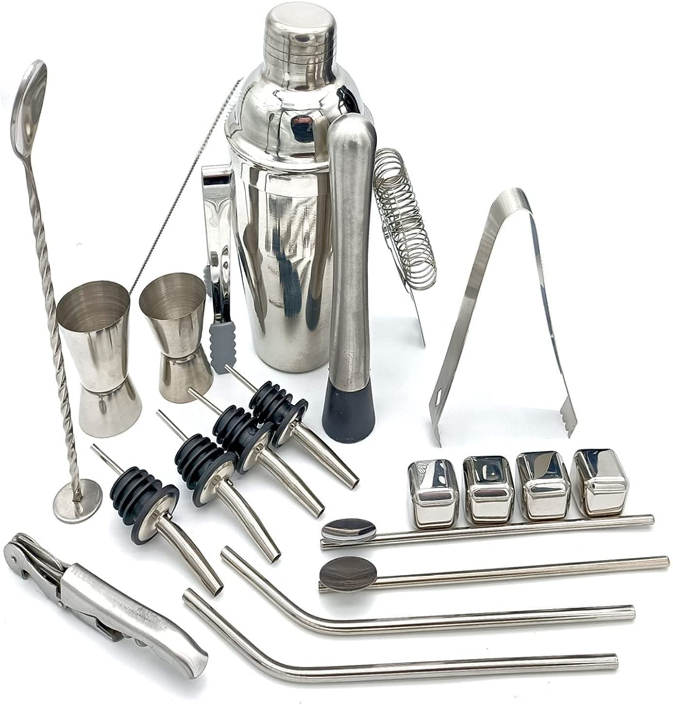 Cocktail Shaker -33 Pieza Kit de barman - Sistema de coctelera de acero inoxidable, herramientas de barra de la barra: Martini Shaker, Muddler, Jigger, mezclando cuchara, coladores, pinza de hie
