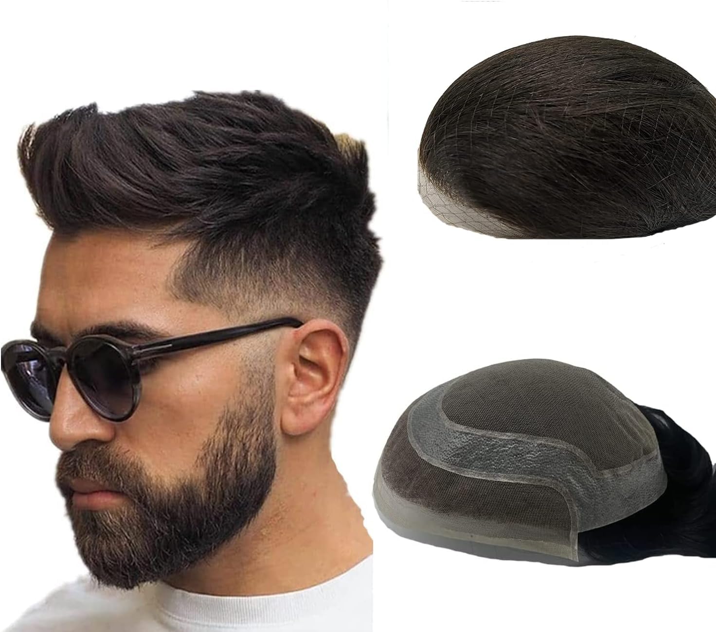 N.L.W Hair Toupee - Light Color Human Hair Replacement System, 10" x 8", Soft European Virgin Hair (#1B Natural Black) for Men