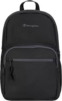Champion Phase Laptop Backpack with Padded Adjustable Straps, Water Bottle Pockets for Work, Travel, Commute, Black, One Size