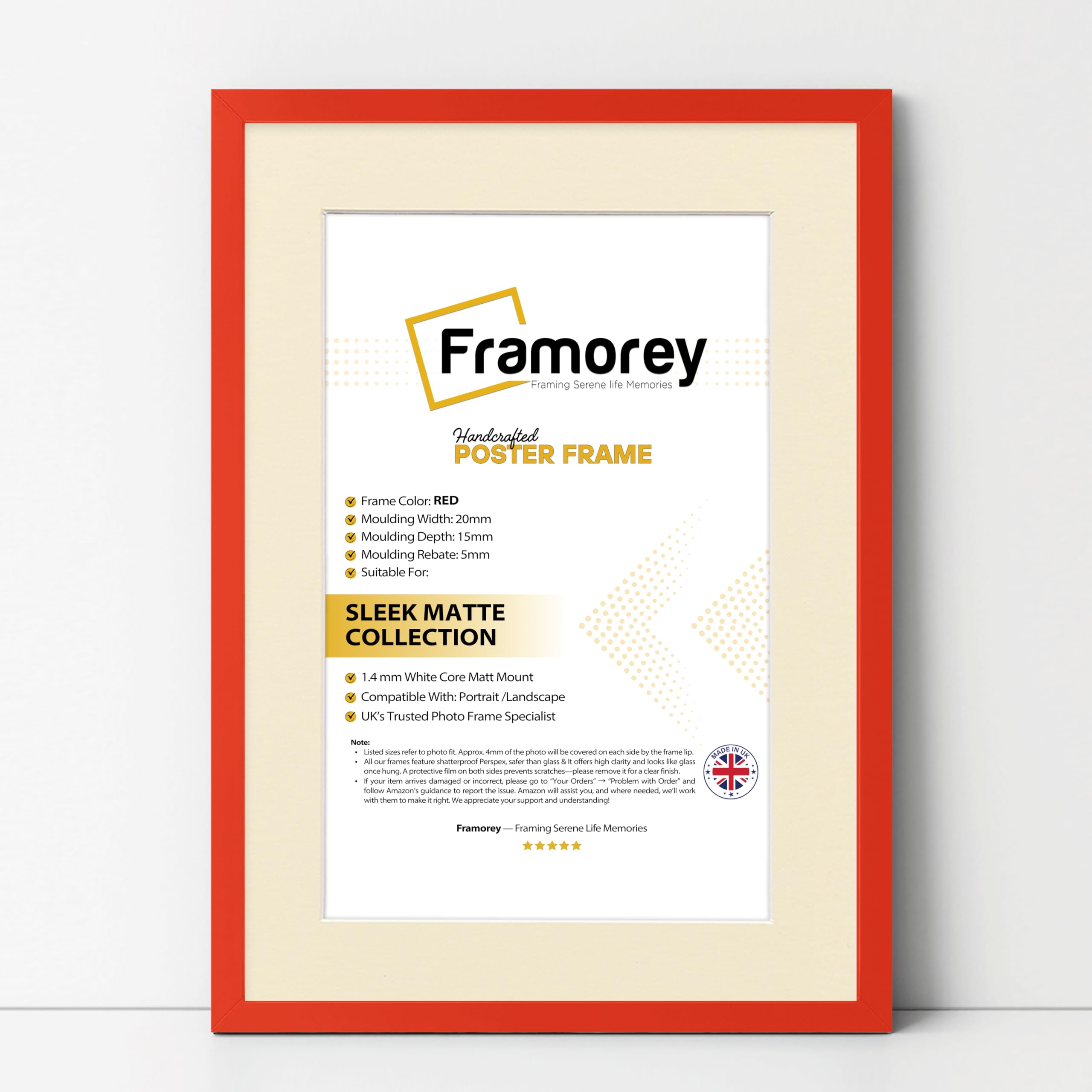 Framorey Framing Serene Life Memories Red With Ivory Mount Framorey Thin Matt Red Photo Frame 20X16" Size Picture Frame With 16X12" Size Ivory Mount, Flat Wooden Effect Photo Frame, Home Décor Frame, Wall Art Poster Frame