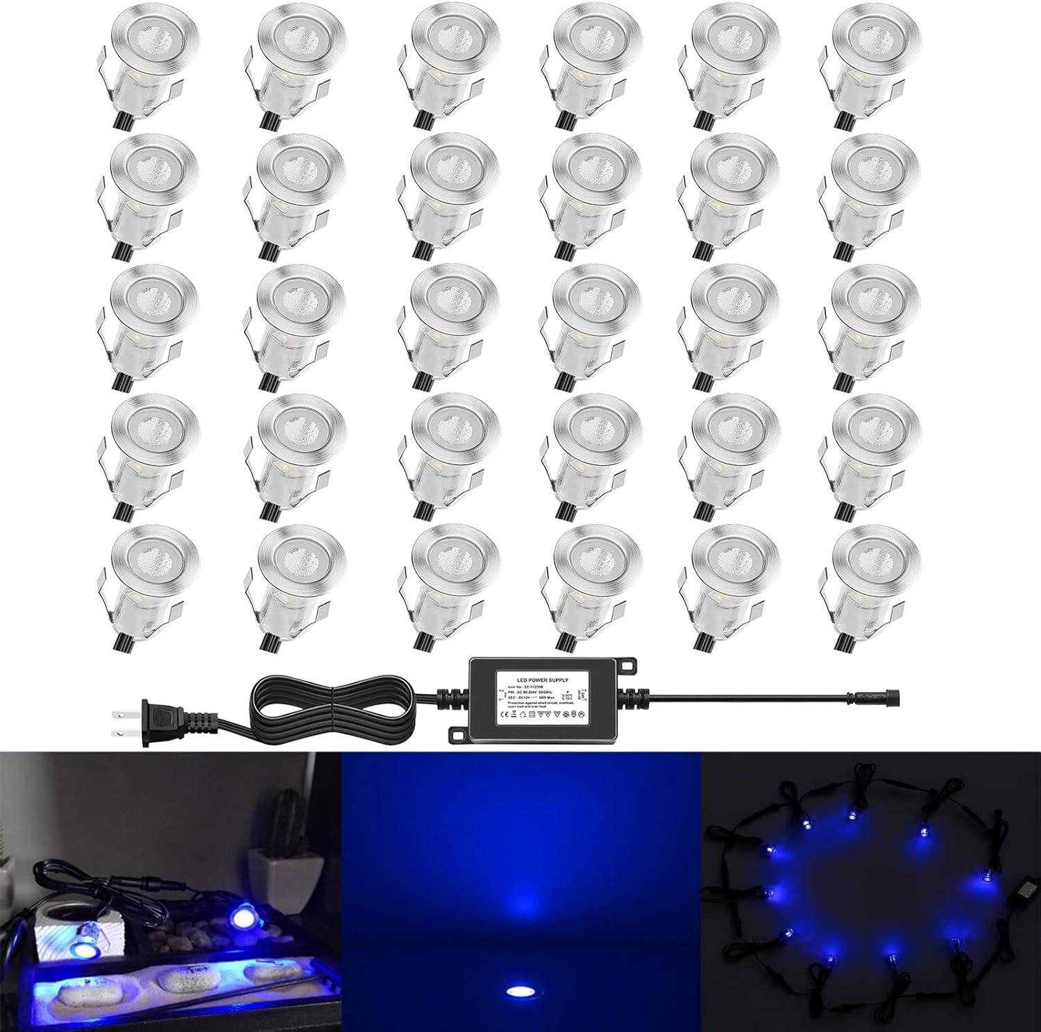 QACA Φ0.7" Tiny LED Deck Lighting Kit, 0.4W Low Voltage Decking Stairs