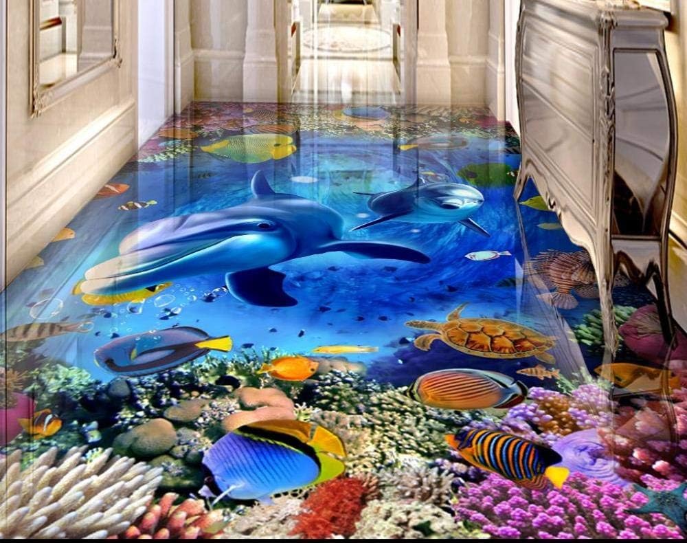 Custom 3D Flooring murals Underwater World Dolphin 3D Floor Tiles Waterproof self-Adhesive murals floor-250 * 175cm