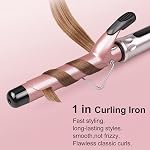 Curling Iron 1 Inch Long Barrel with Clamp, Hair Curler Wand Dual Voltage for Traveling, Wave Style Tool with Tourmaline Ceramic, Adjustable Temp LCD Display