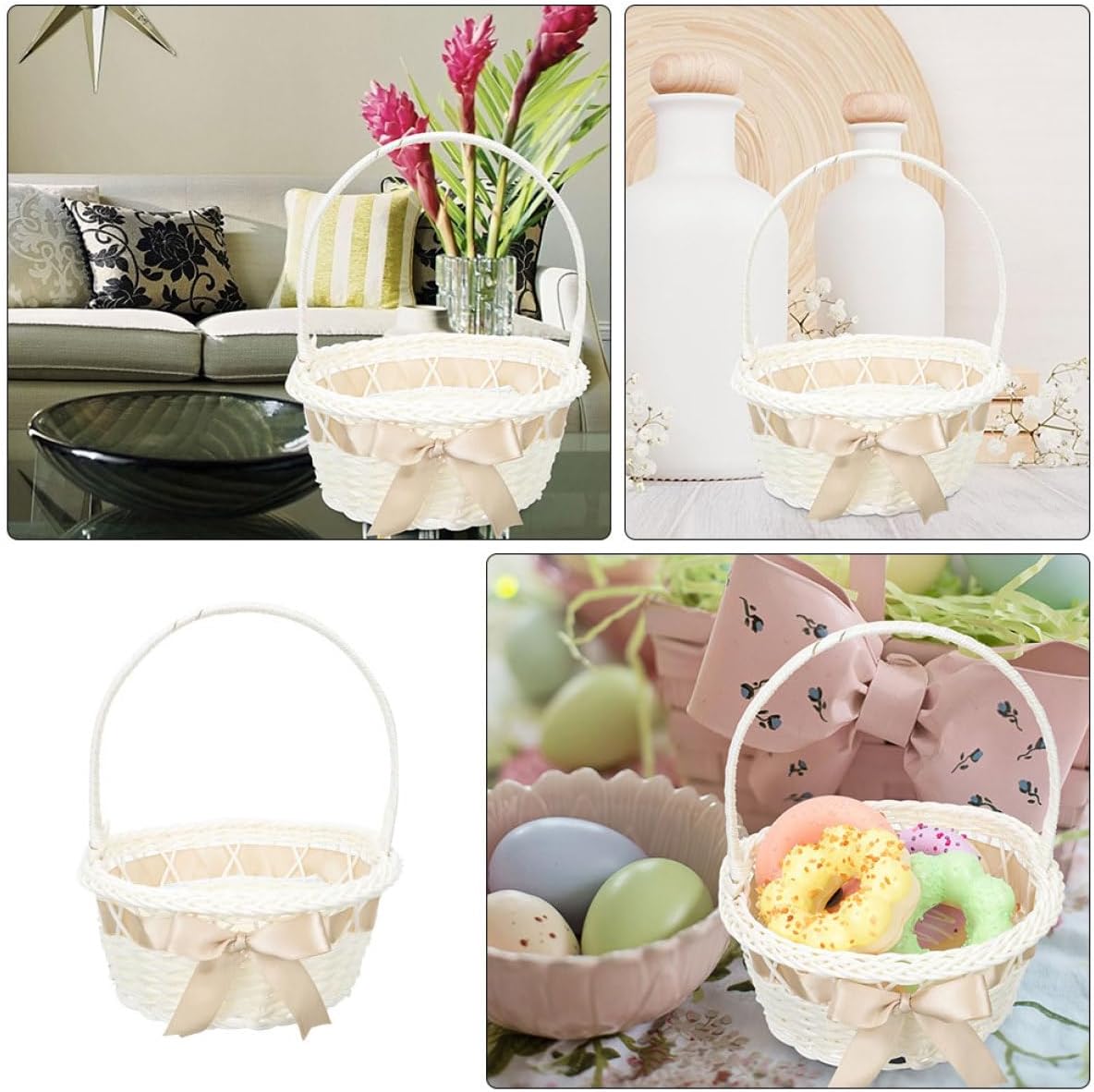 OUNONA Woven Flower Girl Basket with Handle Rustic Bridal Shower Favor Basket Small 16x20cm for Wedding Decoration and Fruit Display