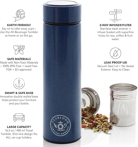 Miniatura 2 de Teabloom - El ORIGINAL Tazón de viaje todo en uno y Termo  Favorito de OPRAH  Botella de agua aislada de 16 oz480 ml Termo para téTaza de café de