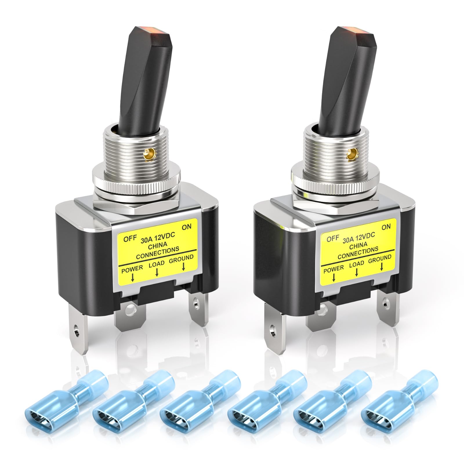 2 Pieces Illuminated Rocker Switch, 12V 30A SPST 3 Terminals 2 Position ON/Off Rocker Switch Red Light