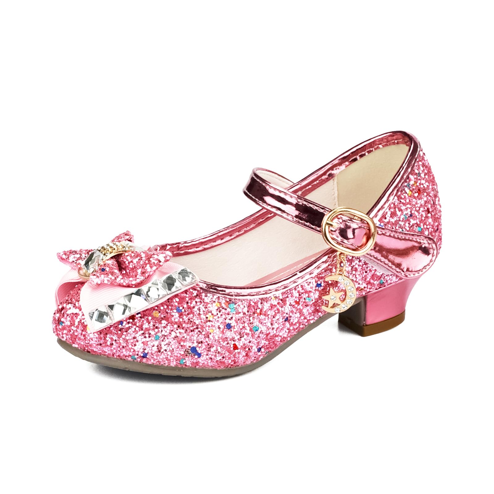 Zapatos de Princesa Elegantes para Niñas de Tacón con Lentejuelas Purpurinas para Disfraz, Fiestas, Bodas